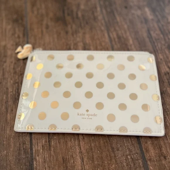 Kate Spade Polka Dot Cosmetic Pouch | Cream & Gold Zip Case | Travel Makeup Bag - Picture 4 of 6